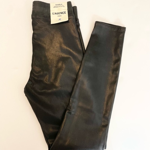 L’Agence Rochelle Coated High Rise Pull On Skinny Jeans Sz M Black - Picture 5 of 10